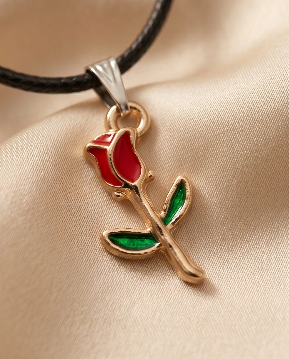 Gold and Red Rose Pendant Necklace