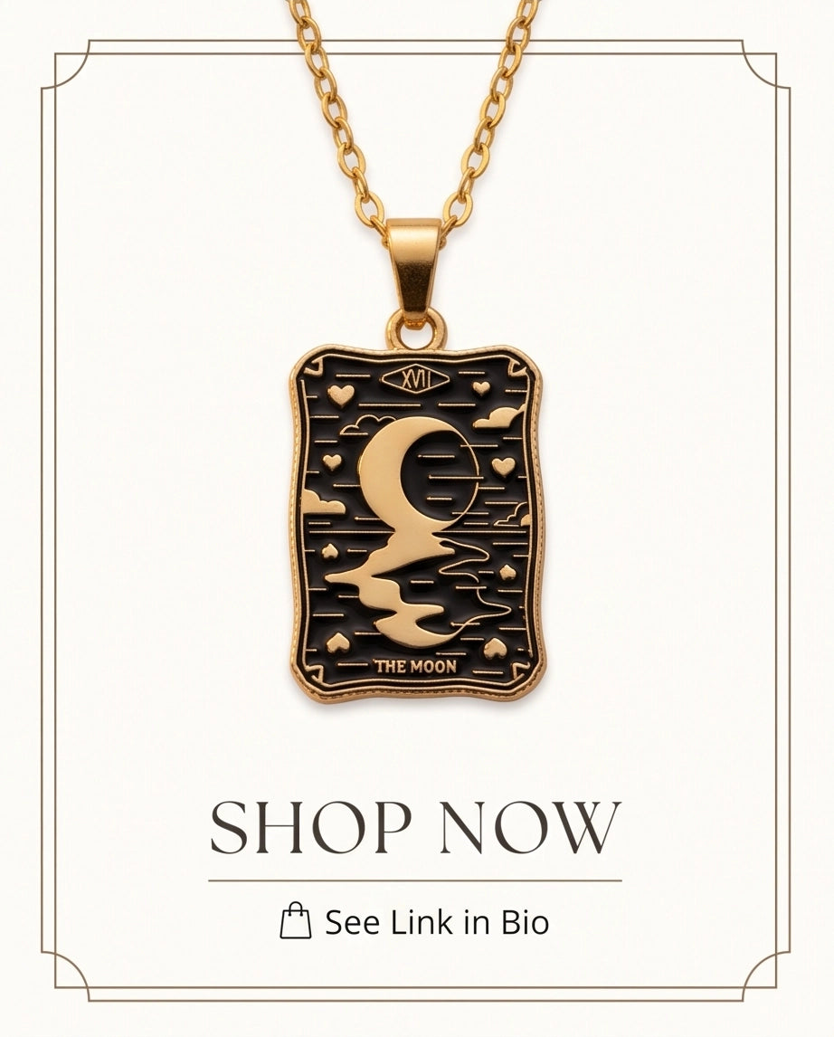 Gold "The Moon" Tarot Card Pendant Necklace