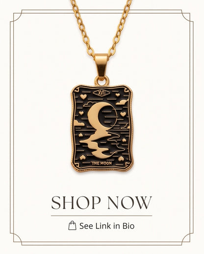 Gold "The Moon" Tarot Card Pendant Necklace