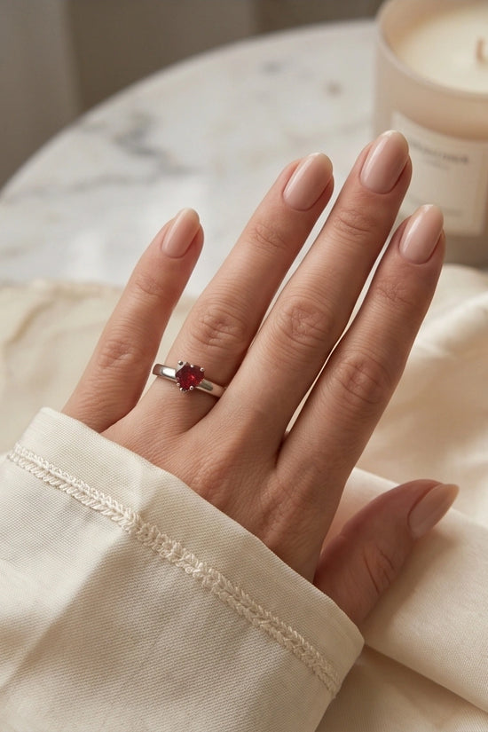Sterling Silver Heart-Cut Crimson Ruby Solitaire Ring