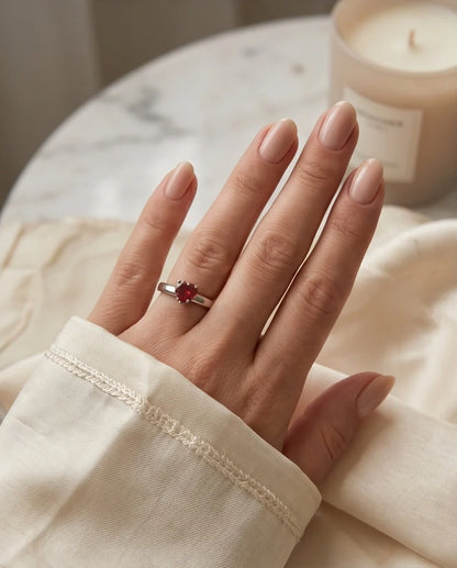 Sterling Silver Heart-Cut Crimson Ruby Solitaire Ring