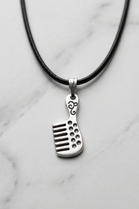 Silver Hair Comb Pendant Necklace