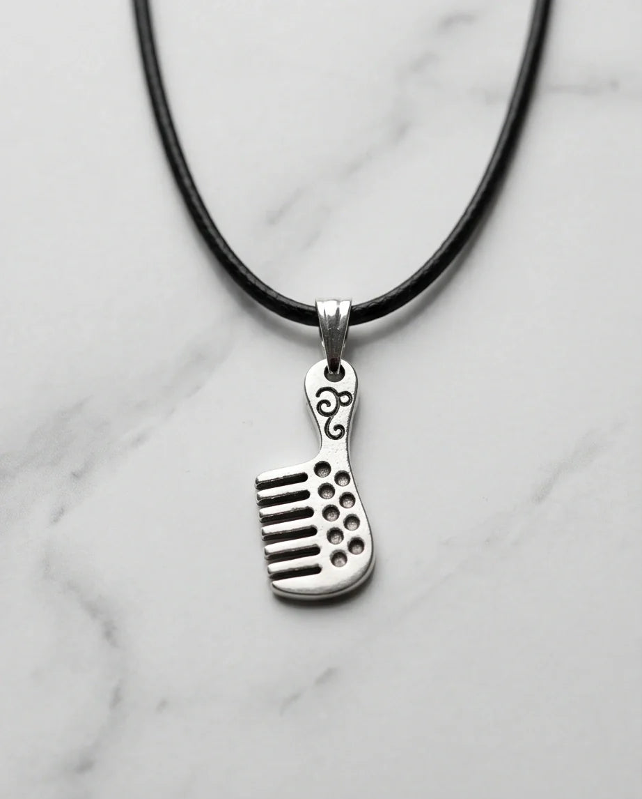 Silver Hair Comb Pendant Necklace