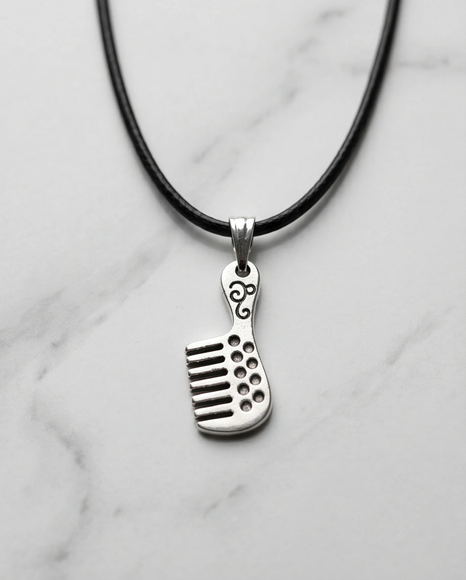 Silver Hair Comb Pendant Necklace