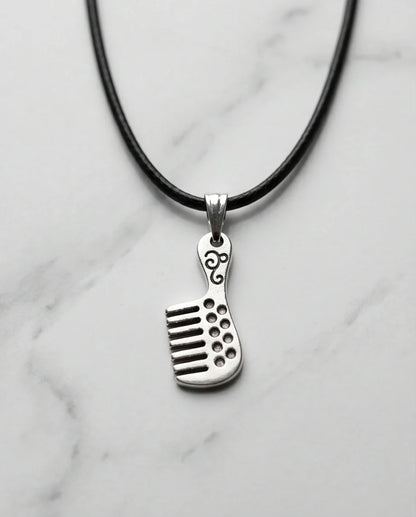 Silver Hair Comb Pendant Necklace