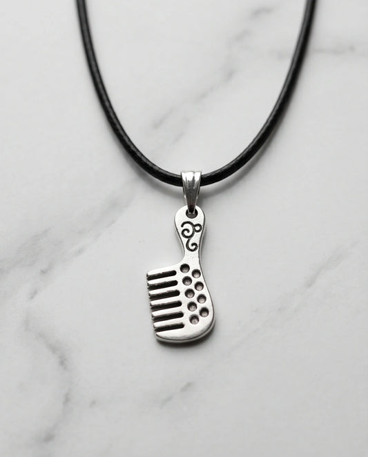 Silver Hair Comb Pendant Necklace