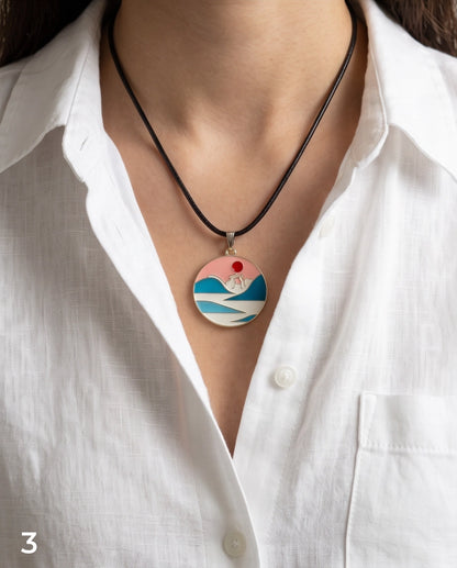 Sunset Wave Medallion Cord Necklace
