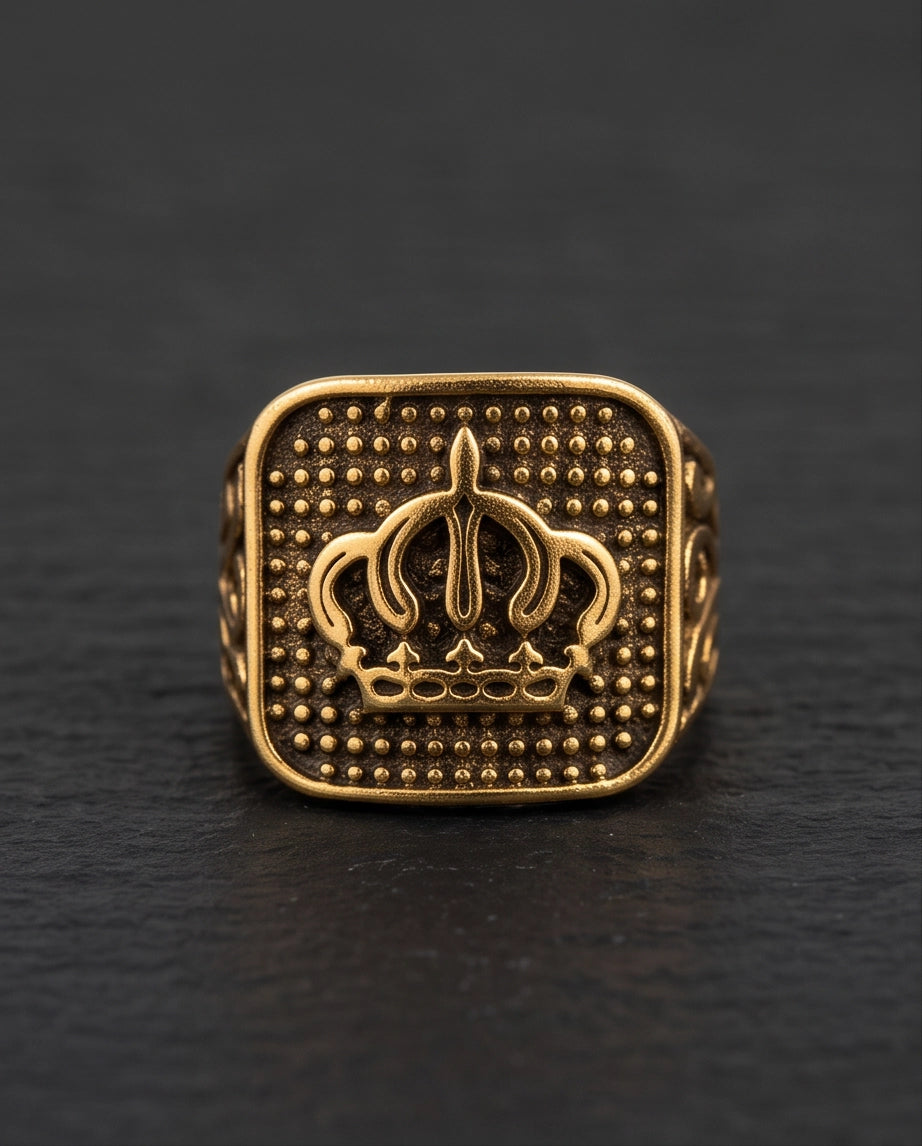 Aureate Crown Cushion Signet Ring