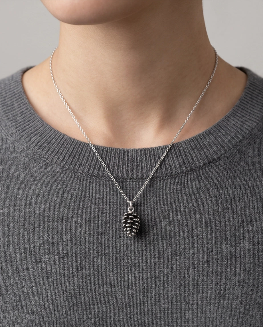 Antique Silver Pinecone Pendant Chain Necklace
