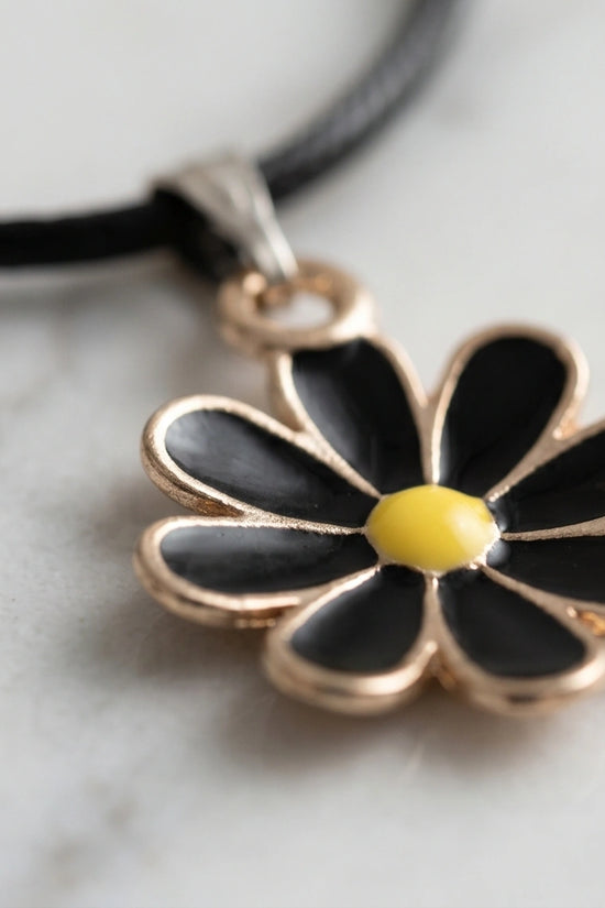 Gold and Black Daisy Pendant Necklace