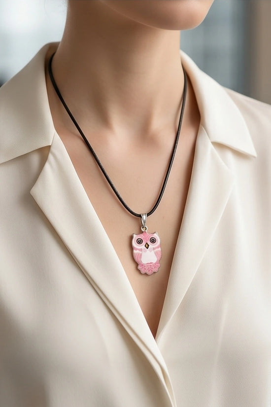 Elegant Soft Pink Owl Totem Pendant Necklace