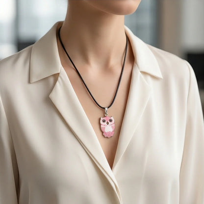 Elegant Soft Pink Owl Totem Pendant Necklace