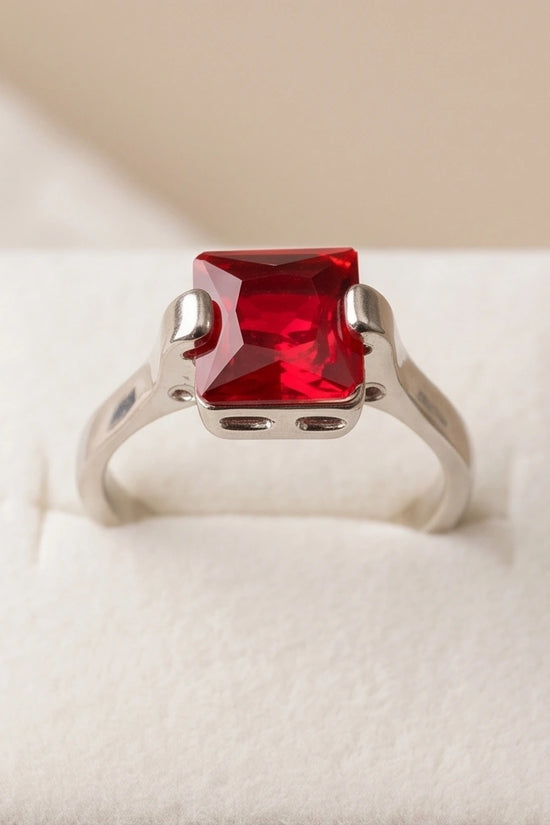 Sterling Silver Princess-Cut Red Ruby Solitaire Ring