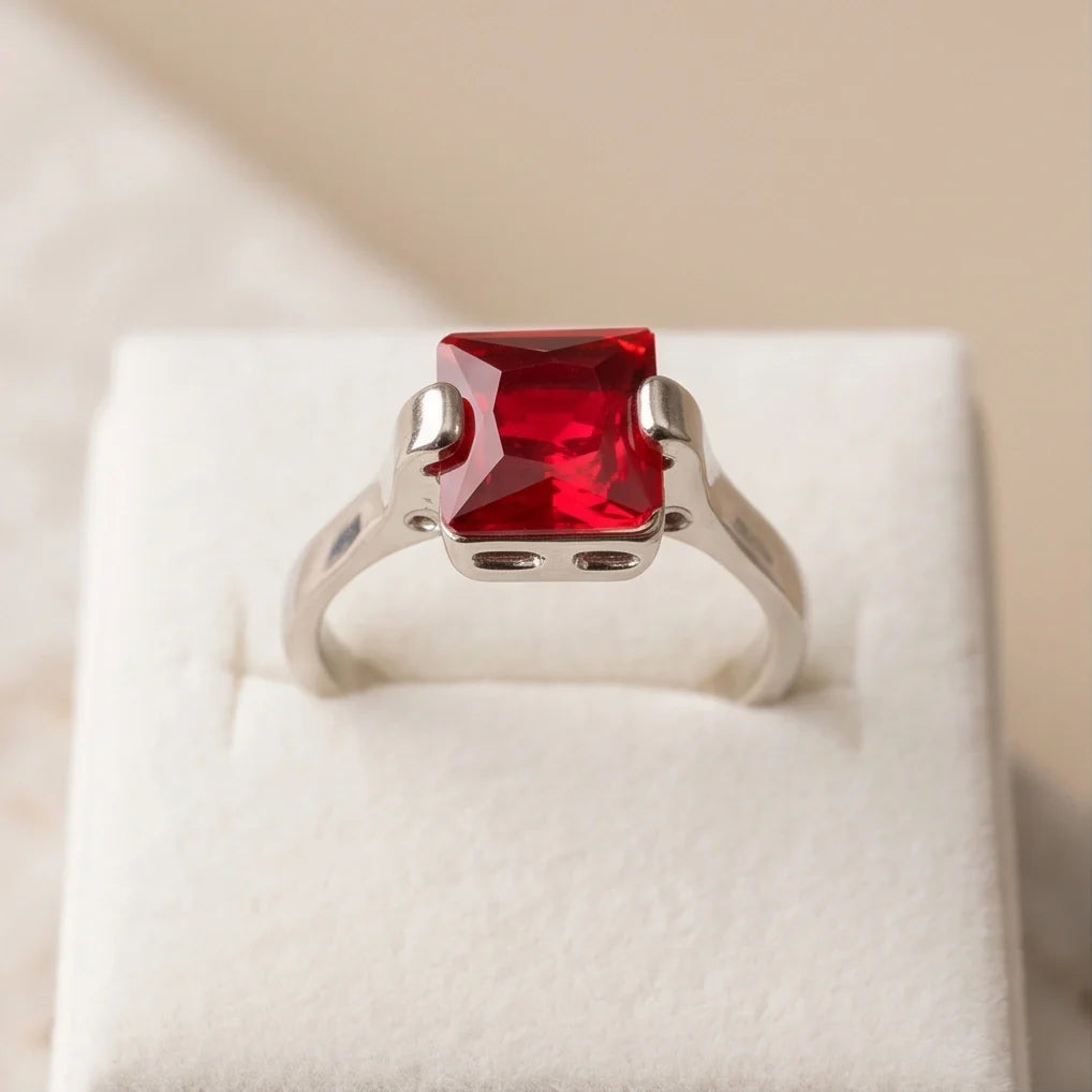 Sterling Silver Princess-Cut Red Ruby Solitaire Ring
