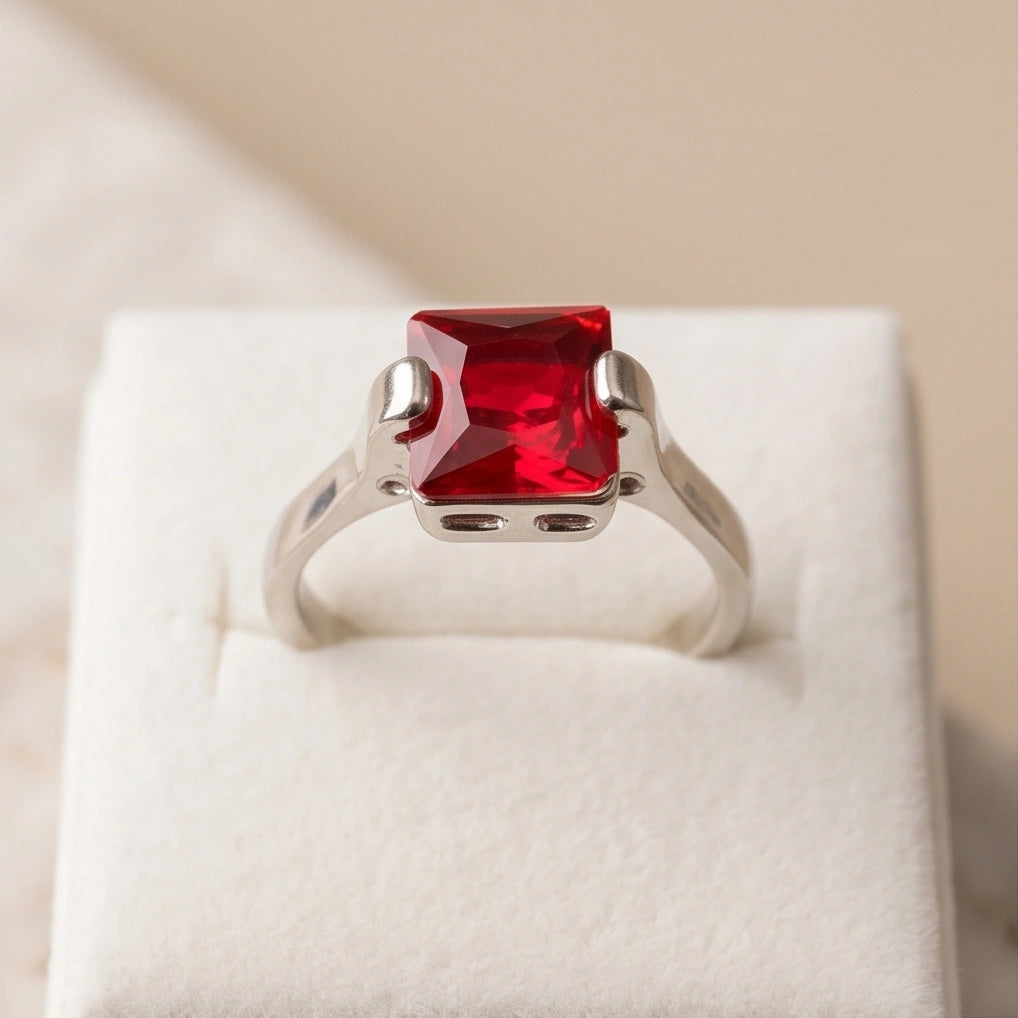 Sterling Silver Princess-Cut Red Ruby Solitaire Ring