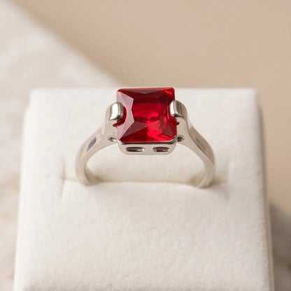 Sterling Silver Princess-Cut Red Ruby Solitaire Ring
