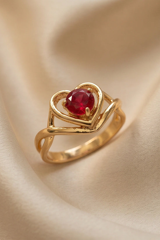 Gold Ruby Heart Twisted Infinity Ring