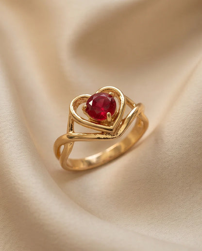Gold Ruby Heart Twisted Infinity Ring