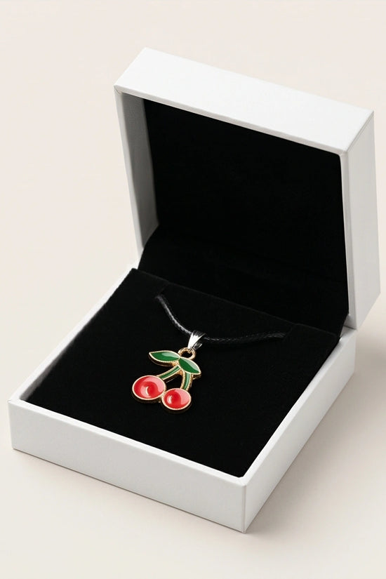 Gold and Red Cherries Pendant Necklace