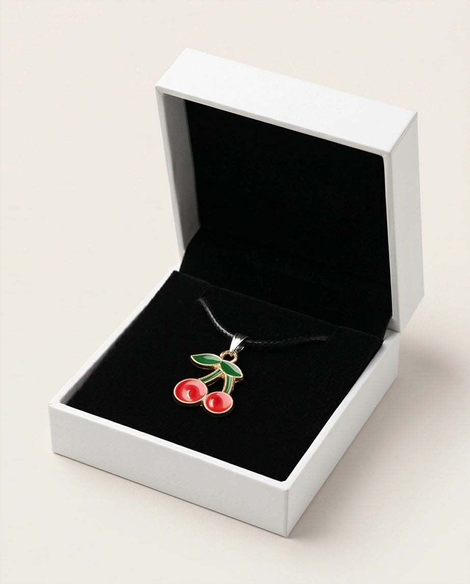 Gold and Red Cherries Pendant Necklace