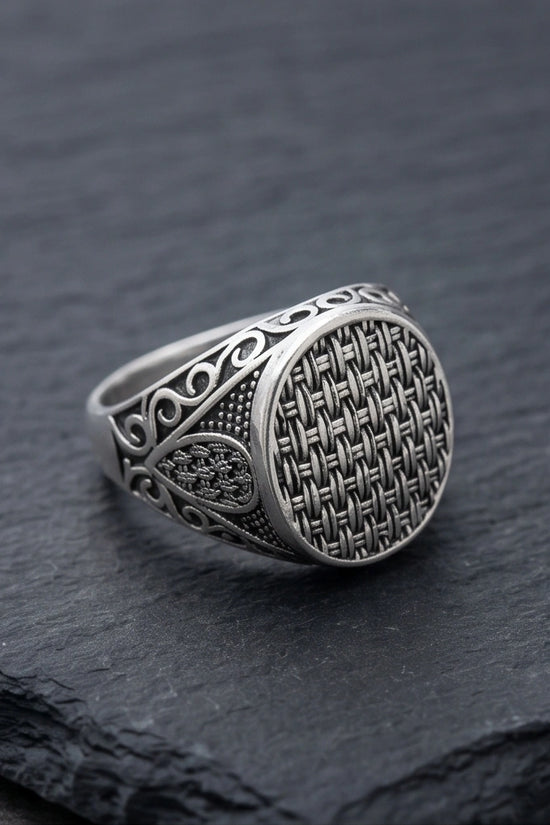 Vintage Sterling Silver Woven Basketweave Signet Ring
