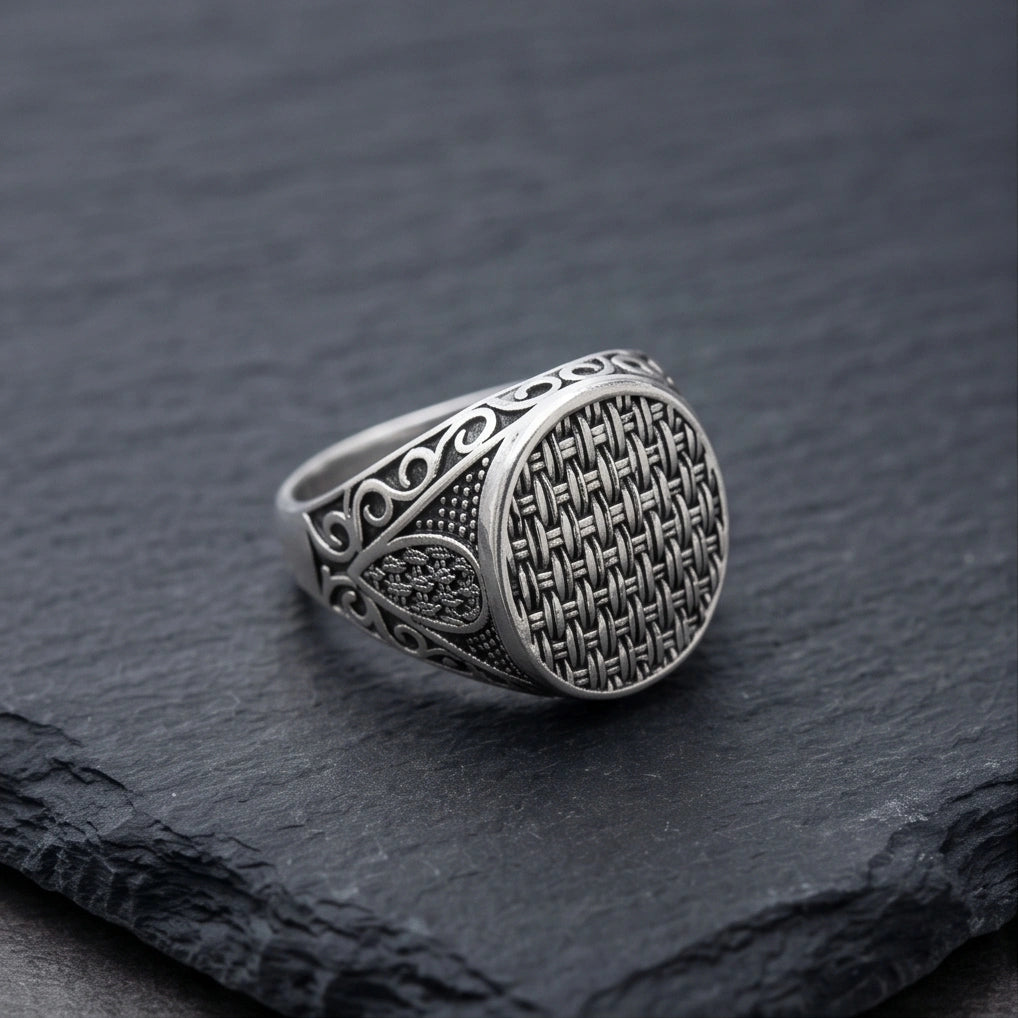 Vintage Sterling Silver Woven Basketweave Signet Ring