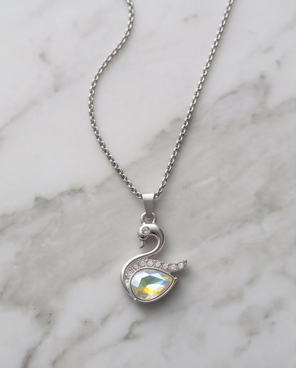 Silver Opaline Crystal Swan Pendant Necklace