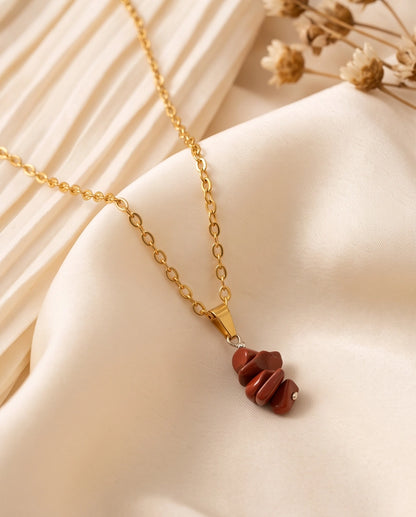 Silver Stacked Raw Red Agate Chip Stone Pendant Necklace