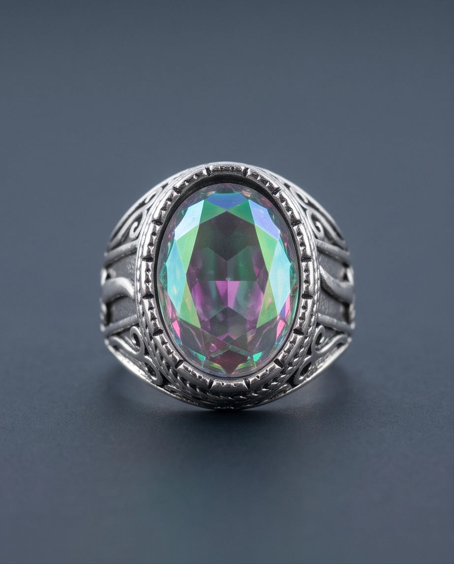Iridescent Mystic Quartz Silver Ring
