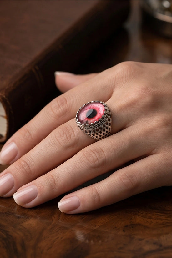 Vintage Sterling Silver Gothic Pink Eclipse Eye Ring