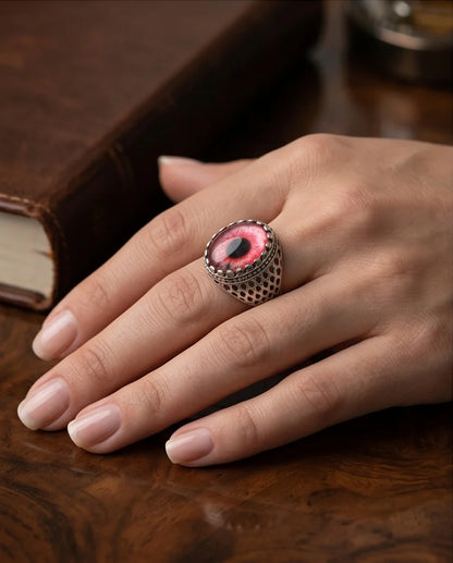 Vintage Sterling Silver Gothic Pink Eclipse Eye Ring