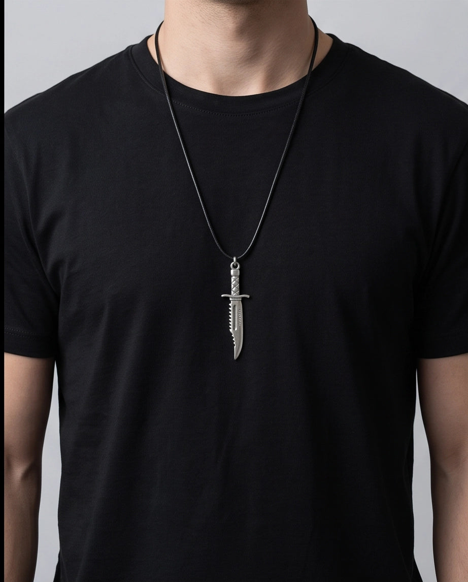 Silver Tactical Dagger Cord Necklace