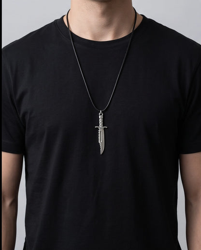 Silver Tactical Dagger Cord Necklace