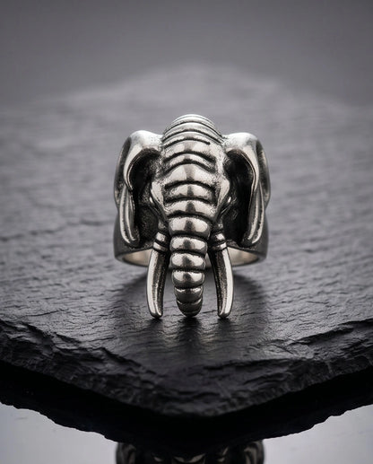 Oxidized Silver Sculpted Elephant Signet Ring