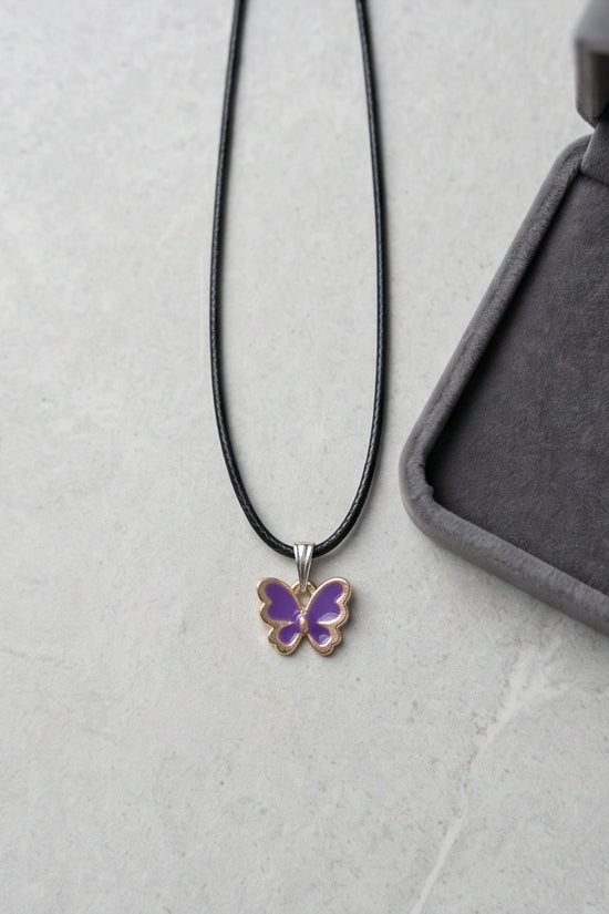 Vibrant Purple Butterfly Enamel Pendant Necklace