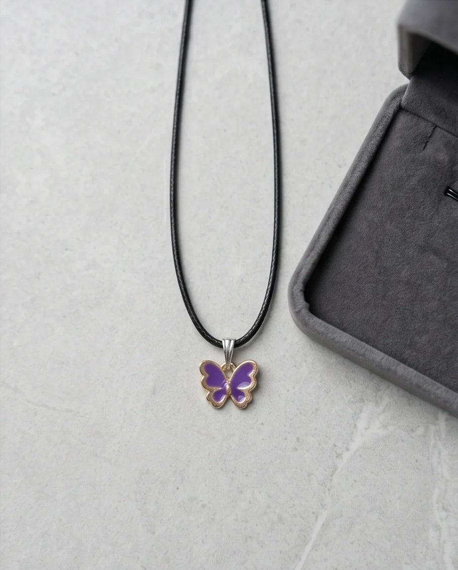 Vibrant Purple Butterfly Enamel Pendant Necklace