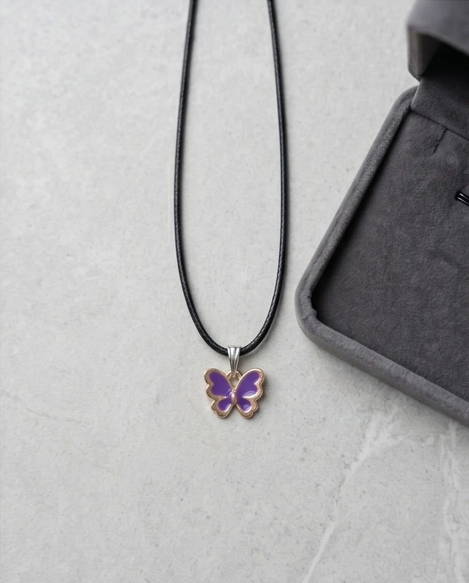 Vibrant Purple Butterfly Enamel Pendant Necklace
