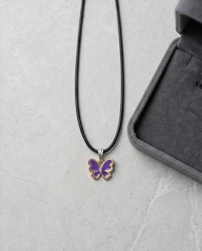 Vibrant Purple Butterfly Enamel Pendant Necklace