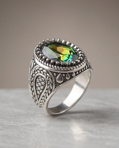 Prism Mystic Topaz Beaded Silver Ring