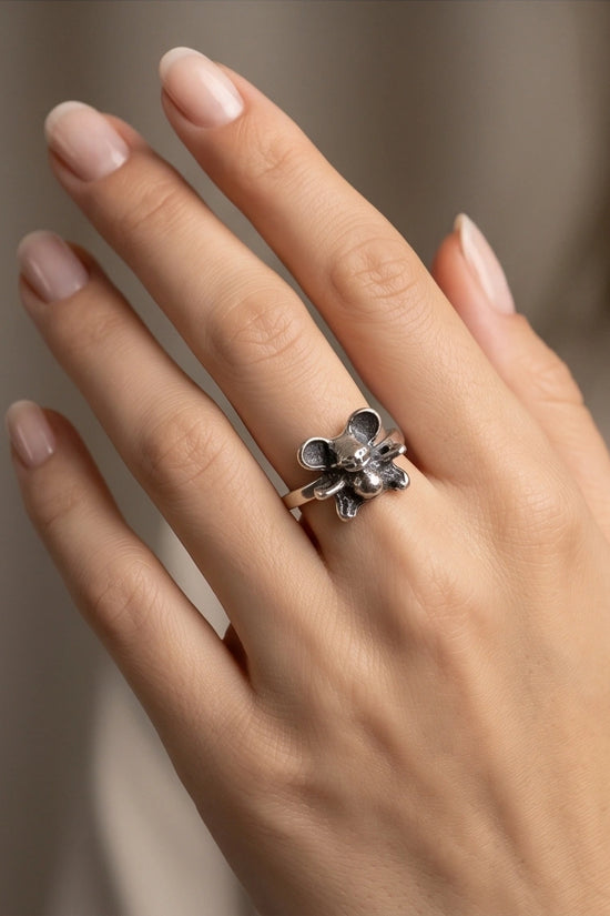 Vintage Silver Teddy Bear Statement Ring