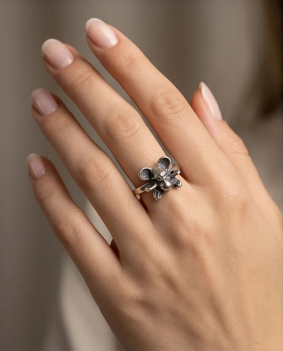 Vintage Silver Teddy Bear Statement Ring