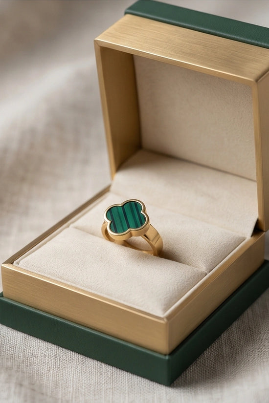 Golden Malachite Clover Minimalist Ring