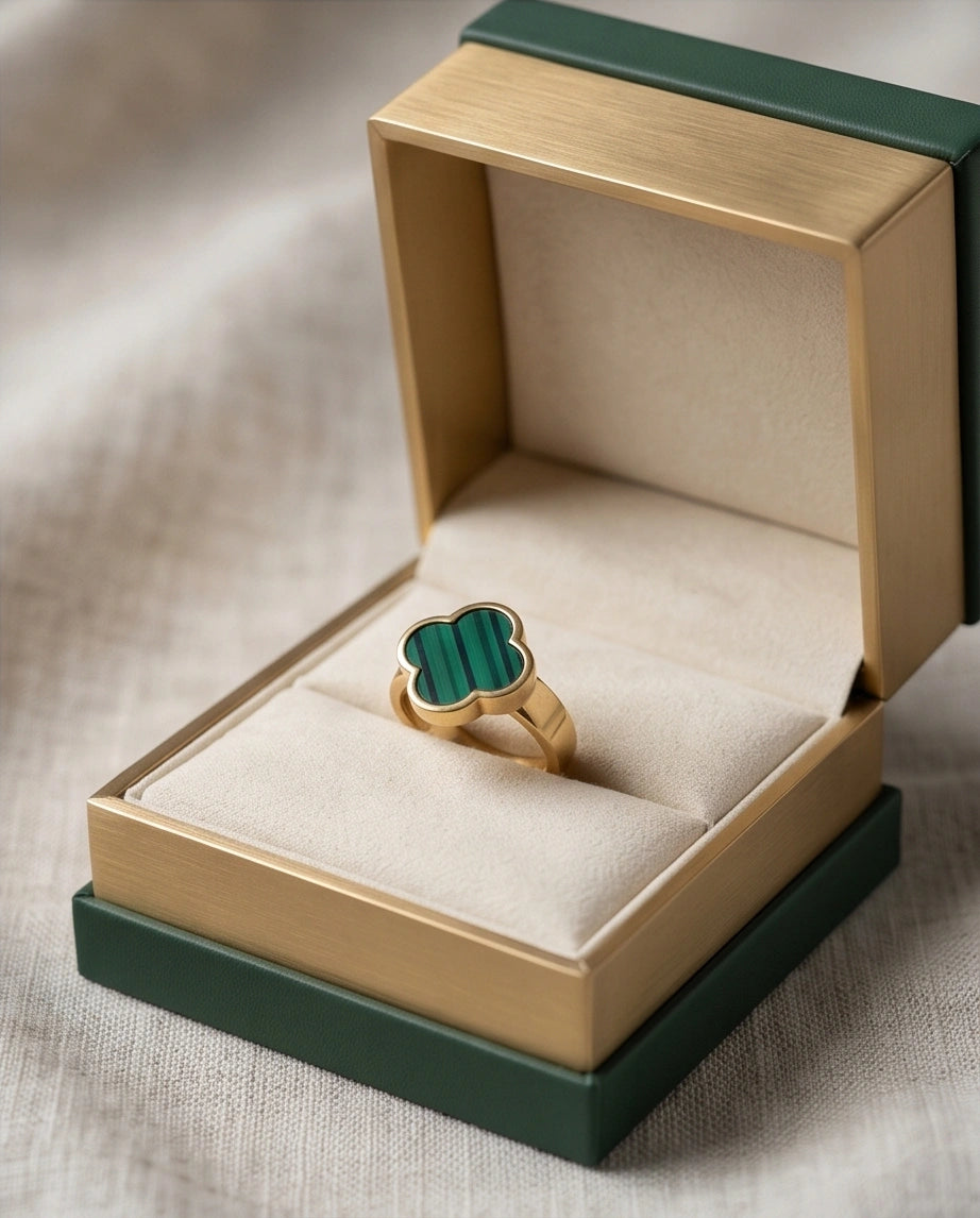 Golden Malachite Clover Minimalist Ring