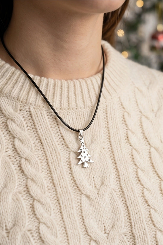 The Starry Pine: Minimalist Matte Silver Christmas Tree Pendant Necklace