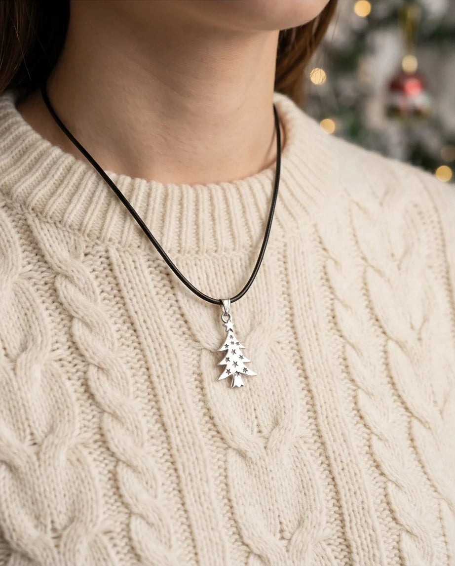 The Starry Pine: Minimalist Matte Silver Christmas Tree Pendant Necklace
