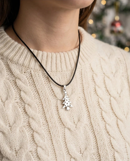 The Starry Pine: Minimalist Matte Silver Christmas Tree Pendant Necklace