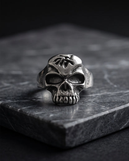 Spider Emblem Skull Signet Ring