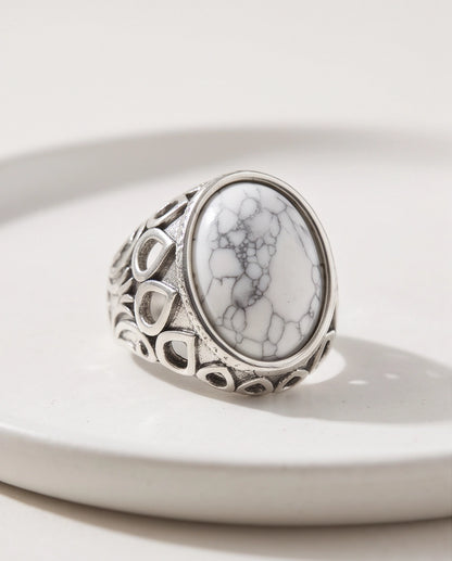 Howlite Cabochon Filigree Silver Ring