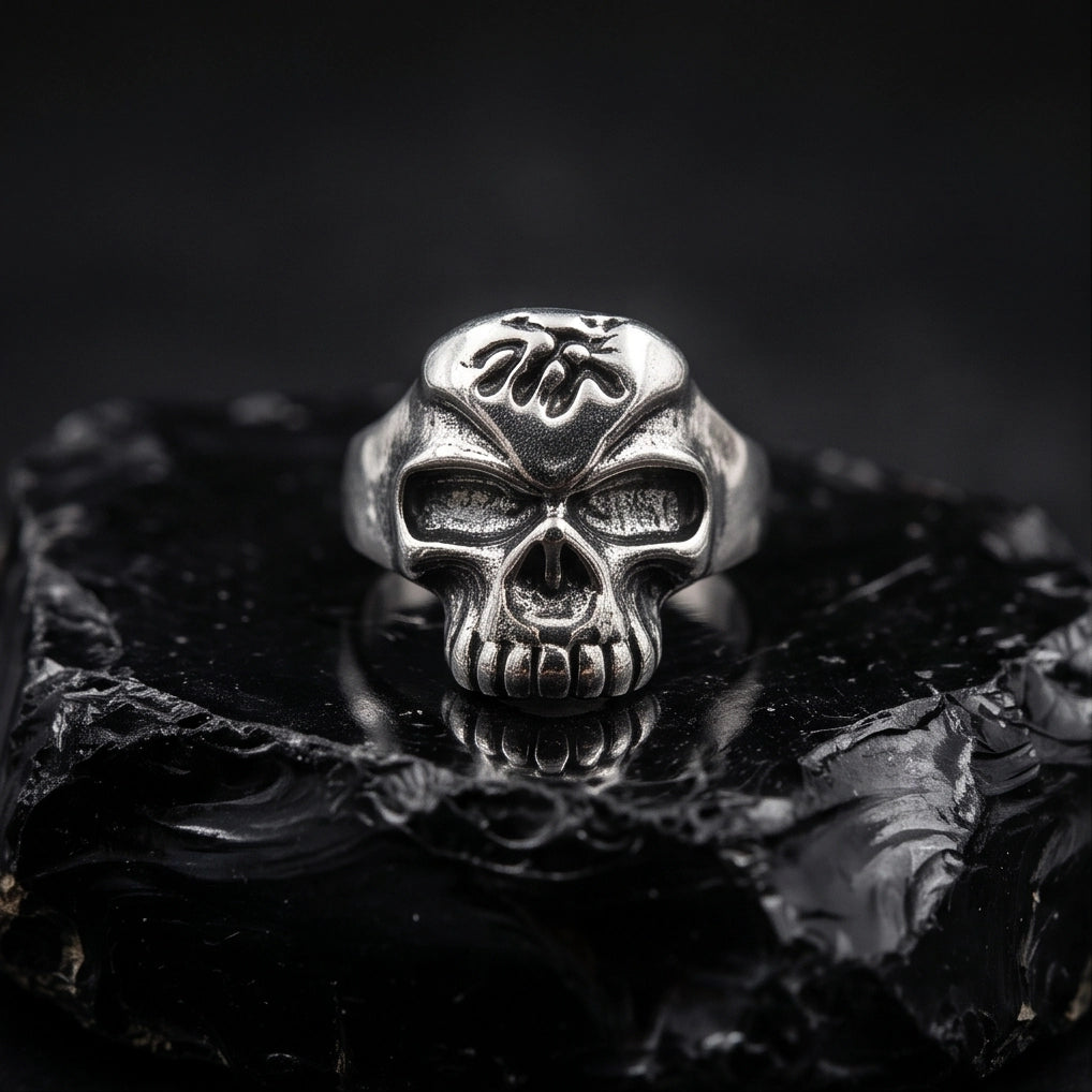 Spider Emblem Skull Signet Ring