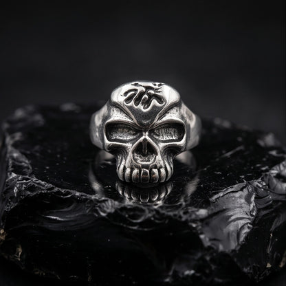Spider Emblem Skull Signet Ring